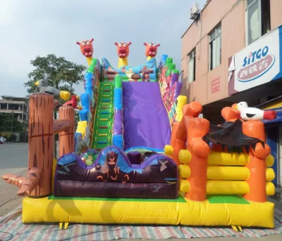 Outdoor Movable Full Printing Kids Inflatable Dry Slide Trampoline Combo for Sale