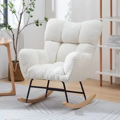 Dishi Nordic Modern Design Leisure Chair Wood Rocking Chair with High Density Sponge Seat for Home Living Room Bedroom Apartment