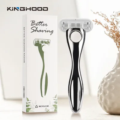 Kinghood High Quality Personal Replaceable Blade Custom Pack Chrome Metal Handle Stainless Steel 6 Blades Shaving Razor for