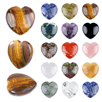 Natural Polished Crystal Heart Worry Stone Mixed Gemstone Palm Stone Pocket Healing Crystal Love Heart