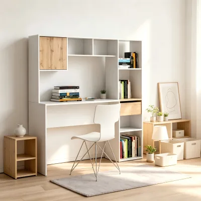 Ultra-Slim 153.9cm H 155.5cm W Scratch Resistant Hutch Built-In Small Computer Desk for Narrow Home Office Space