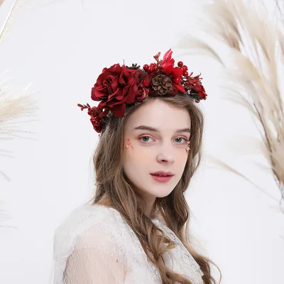 Happy New Year Flower Headpieces Holiday Floral Headband Christmas Rose Flower Crown