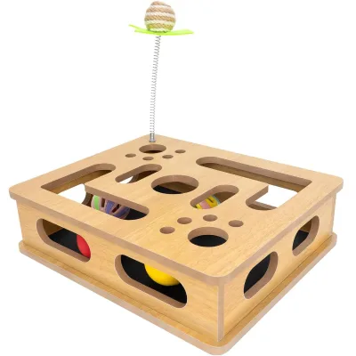 Cat scratch puzzle enrichment box, interactive cat nail care & scratching box built-in sandpaper trims pet's claws as they play