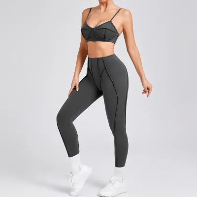 New Elegant Body Shaping Yoga Set Plus Size Sports Leisure Suit Solid Pattern Breathable Ribbed Yoga Wear Sportswear