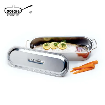 Classic Eco-Friendly Removable Poaching Rack Stainless Steel Fish Poacher Fish Steamer 3-Piece Dishwasher Oven Safe Cookware Set