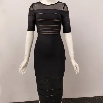 Fashion Luxury Plus Size Short Sleeve Long Maxi Bodycon Club Bandage Dress Black Bandage Dress for Women