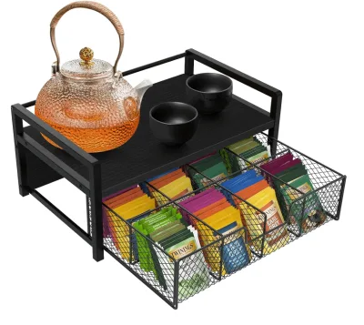 Unique Design Wood Tea Bag Organizer Tea Organizers and Storage Box Teabag Holder with Drawer for Counter Kitchen