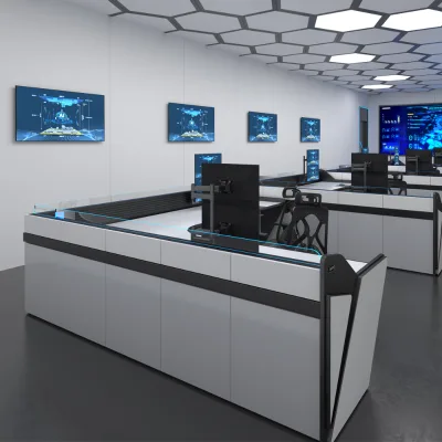 Industrial-Grade Heavy-Duty Monitoring & Dispatching Operation Console and Futuristic Immersive Command Center Console