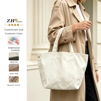 Custom Logo Eco Friendly Reusable Cotton Canvas Tote Bag Large Capacity Eyelet Ribbon Closure Sturdy Shopping Bag for Daily Use