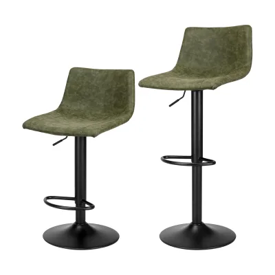 Minimalist Style Design Furniture PU Leather Bar Stools Bar Chair with Metal Legs Green Counter Height Swivel Bar Stools