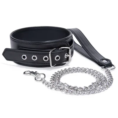 Leather Bondage Sex Toys for Male Bondage Collar BDSM Collar with Chain Fetish Slave Sex Toys Bondage Neck Collar Adult