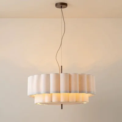 French Wabi-Sabi Fabric Chandelier Vintage Designer Bedroom Light with LED 6000K Daylight 50000 Hours Lifespan