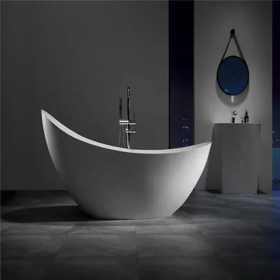 Freestanding Bathtub Artificial Stone Soaking Tub Eco-friendly Material Modern Design Rectangle 160cm