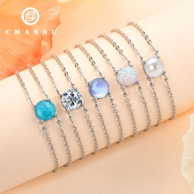 Birthday Gift 925 Sterling Silver Gemstone Double Chain Birthstone Month Bracelet Multi Color for Women Children