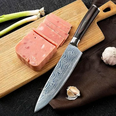 Luxury Damas Laser Pattern Kitchen Knives 8 Inch 4CR13 Stainless Steel Bread Slicing Knife Ultra Japanese Chef's Knife