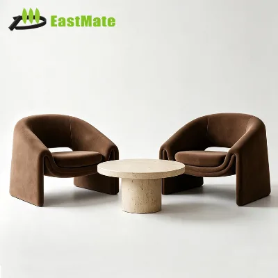 Modern Hotel Furniture Upholstered Lounge Armchairs Round Side Table Lobby Seating