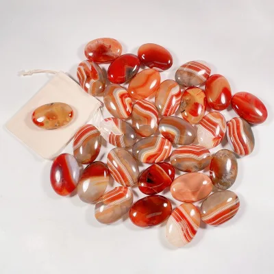 Huiying Natural Warmer Oval Shape Red Agate Healing Massage Hot Stone for Decoration