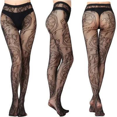 Sexy Women's Transparent Knitted Mesh Bamboo Fiber Pantyhose Elastic Long Thick Fishnet Tight Fitting Underwear Patchwork