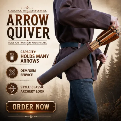 HIBO Classic Quality Handcrafted Leather Bamboo Shaft Vintage Green Belt Quiver Hip Arrow Quiver for Hunting Bows
