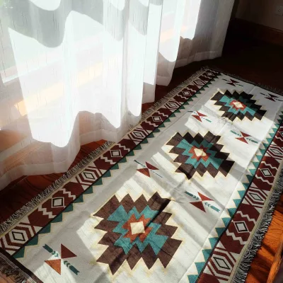 Factory Direct Sales Eco-Friendly Tatami Carpet Vintage Ethnic Tassel Style Solid Striped Sofa Bed Travel Leisure Throw Blanket