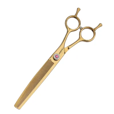New Arrivals Dog Shears 7 Inch Gold Coated Curved Thinning Shears for Pet Grooming Your logo Printed