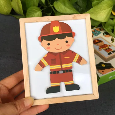 High Quality Wooden Suit Matching Game Puzzle Set Occupation Recognize Puzzle Montessori Education Toy Set Gift for Toddlers