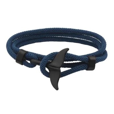 Men's Navy Style Multilayer Nylon Rope Chain Bracelet Black/Blue Alloy Anchor Wristband Gift for Men and Women
