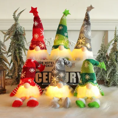 LED Lights Christmas Gnomes Long Leg Dwarf Dolls Handmade Fabric Xmas Ornaments for Holiday Home Party Decorations