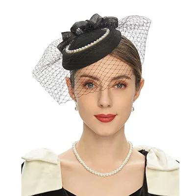 Hairclip Hairpin Bridal Headdress Hats Hair Fascinator for Stewardess Pillbox Hat Womens Vintage Hat Bowknot Veil