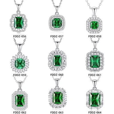 Wholesale High Quality Fashion Emerald Sterling Silver Pendant Necklace for Women Gift