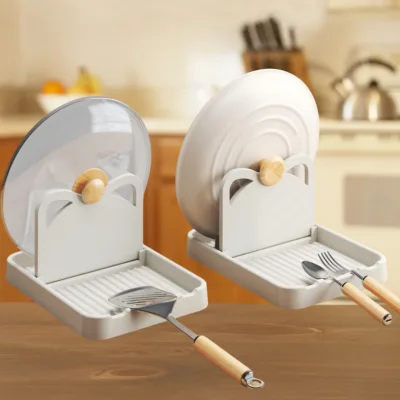 Hot Selling Multifunctional Kitchen Pot Lid and Spoon Holder Foldable Wall Mounted or Stand up Rack Utensil Rest Pot Lid Holder