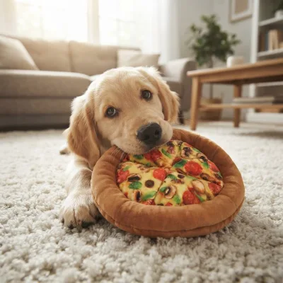 Durable Plush Squeaky Pizza Dog Toy Bite-Resistant Interactive Puzzle Toy for Small Medium Large Dogs