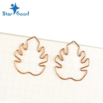 10pcs Rose Gold Monstera Shape Metal Paper and Bookmark Clips per Box for Office and School Students