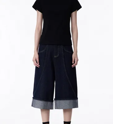 Wholesale 100% Cotton Raw Denim Selvedge Oversized Fit Shorts Customized Baggy Sized Heavy Weight Denim Shorts