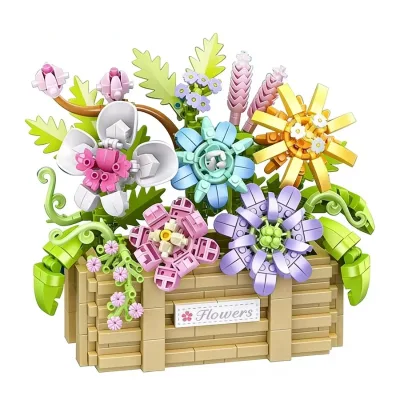 DIY Micro Plastic Building Block Flower Basket Animals Nature Theme Educational Assembly Toy for Girls Mother's Day