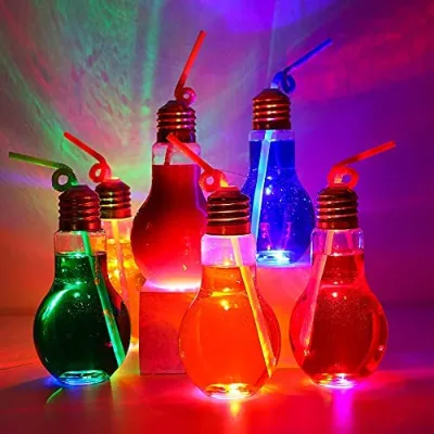 The Lights Bulb Shaped Cups Wholesale Custom Party -  Plastic Flashing Light up Bulb Led Cup With Lids and Straw