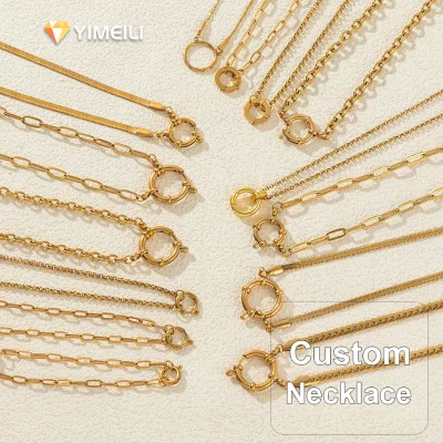 YIMEILI&Stainless Steel Spring Clasp Necklace, PVD Gold Plated, DIY Customizable with Added Pendants, Stackable Necklace.