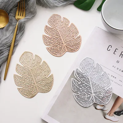 Gold/Silver/Rose Color Anti-slip Table Cup Mats Custom Pvc Leaf coaster Sublimation Coasters Home Use Decoration