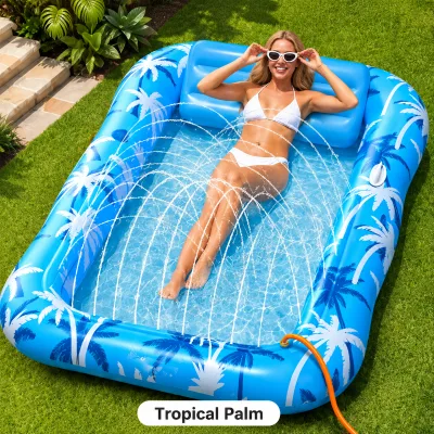 Summer Water Party Inflatable Tanning Pool Lounge with Cooling Air Cushion Base and Drink Holders
