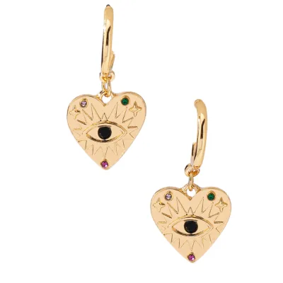 Golden Heart-Shaped Drop Animal Eyes Trendy Religious Made Zinc Alloy Featuring Pearls Rhinestone for Parties