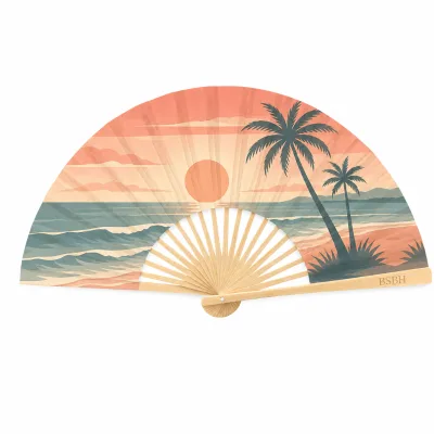 BSBH Summer Outdoor Beach Style Bamboo Hand Fan Custom Lightweight Fabric Fans Summer Party Souvenir Travel Gift