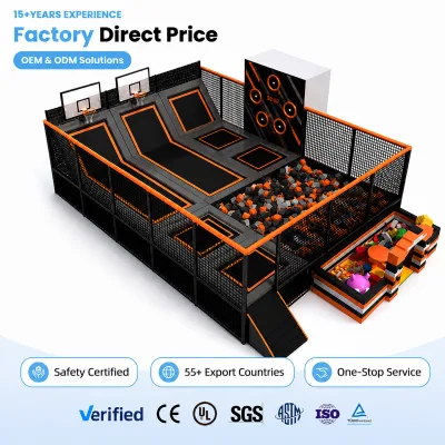 Modern Black Orange Commercial Trampoline Park Equipment for Family Entertainment Center Indoor Playground