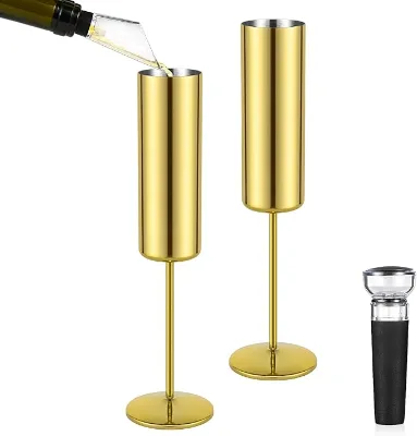 Stainless Steel Champagne Glasses, Insulated Champagne Glass Set, 6 oz Unbreakable Stemmed Champagne Glasses