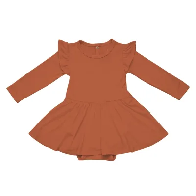 IBaifei Custom Cotton Soft Onesie Long Sleeve Twirl Dress Ruffle Edge Bamboo Bodysuit for Baby Girls Casual Style Print Design