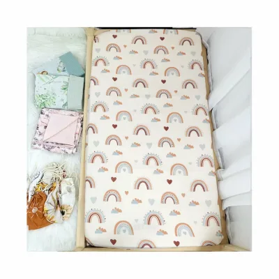 New Sale rainbow Design Muslin Bamboo Cotton Baby Crib Fitted Bassinet Bed Sheets