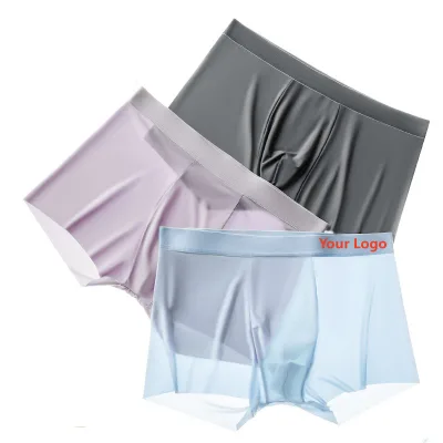 High Quality Custom Logo Briefs and Boxer Men's Underwear Ice Silk Ultra-thin Breathable Underpant