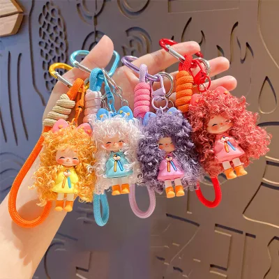 Creative Big Curly Hair Girl Keychain Cute Exquisite Mobile Phone Rope Pendant doll girl charms for bag decoration Gift