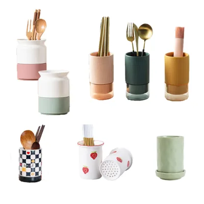 Ceramic Kitchen Utensil Holder , 5 Inch Cooking Utensil Crocks, Ceramic Large Utensil Caddy for  Kitchen Countertop