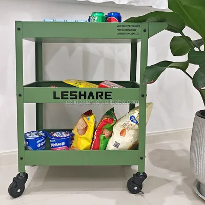 3 Layers Utility Storage Cart Rolling Tool Trolley Cart for Home, Garage, Kitchen, Office or Cafe, Green