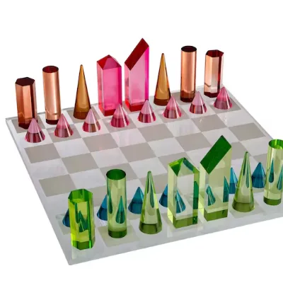 Luxury Modern Acrylic Chess Set Colorful Clear Acrylic Chess Board Tabletop Board Game Home Decor Housewarming Gift